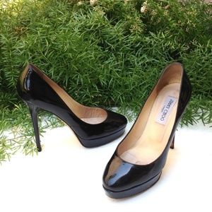 JIMMY CHOO Black Leather Platform Pump Heels